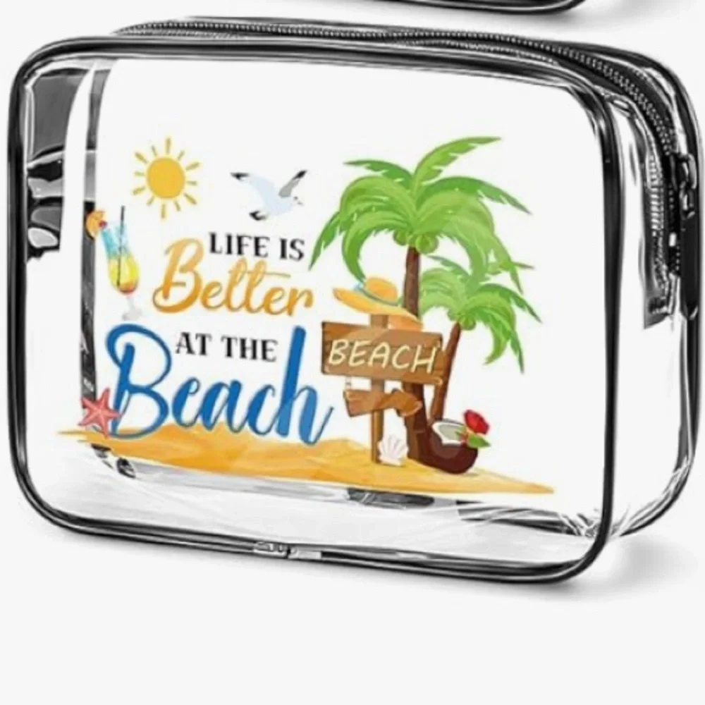 Clear Beach-Themed Cosmetic Bag